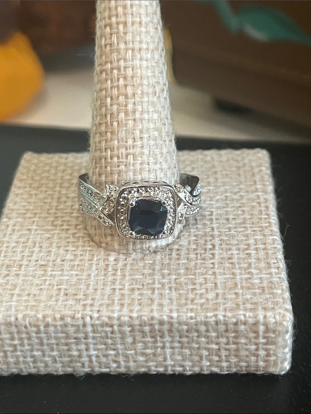 Sterling Silver Halo Ring with Deep Blue Center Stone needs repair!